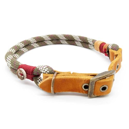 Hundehalsband aus Tau & edlem Leder | Highland Green | verstellbar & robust | Elegantes, handgefertigtes Design | Halsband Hund für mittelgroße & große Hunde mit Schnalle – Oliv-grün von KENSONS for dogs