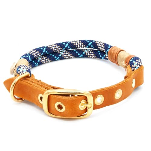 Hundehalsband aus Tau & edlem Leder | Highland Sky | verstellbar & robust | Elegantes, handgefertigtes Design | Halsband Hund für mittelgroße & große Hunde mit Schnalle – blau von KENSONS for dogs