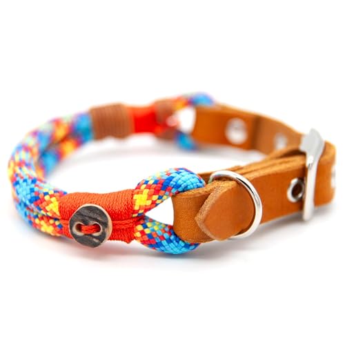 Hundehalsband aus Tau & edlem Leder | Joyful Orange | verstellbar & robust | Elegantes, handgefertigtes Design | Halsband Hund für mittelgroße & große Hunde mit Schnalle – bunt von KENSONS for dogs