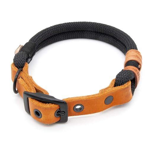 Hundehalsband aus Tau & edlem Leder | Midnight Mystery | verstellbar & robust | Elegantes, handgefertigtes Design | Halsband Hund für mittelgroße & große Hunde mit Schnalle – schwarz von KENSONS for dogs