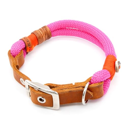 Hundehalsband aus Tau & edlem Leder | Pink Lemonade | verstellbar & robust | Elegantes, handgefertigtes Design | Halsband Hund für mittelgroße & große Hunde mit Schnalle – pink von KENSONS for dogs