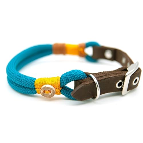 Hundehalsband aus Tau & edlem Leder | Turquoise Treasure | verstellbar & robust | Elegantes, handgefertigtes Design | Halsband Hund für mittelgroße & große Hunde mit Schnalle – türkis von KENSONS for dogs