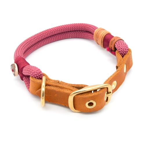 Hundehalsband aus Tau & edlem Leder | Vino Rouge | verstellbar & robust | Elegantes, handgefertigtes Design | Halsband Hund für mittelgroße & große Hunde mit Schnalle – rot von KENSONS for dogs