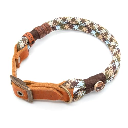 Hundehalsband aus Tau & edlem Leder | Wilderness Whimsy | verstellbar & robust | Elegantes, handgefertigtes Design | Halsband Hund für mittelgroße & große Hunde mit Schnalle – braun-grün von KENSONS for dogs