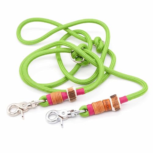 Hundeleine Apple Blossom | 2 m / 2,5 m / 3 m x Ø 8 mm verstellbare Führleine, handgefertigtes Design, robust, für kleine & mittelgroße Hunde – grün von KENSONS for dogs