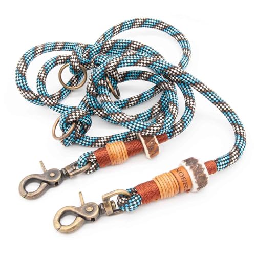 Hundeleine Bavarian Rustic | 2 m / 2,5 m / 3 m x Ø 8 mm verstellbare Führleine, handgefertigtes Design, robust, für kleine & mittelgroße Hunde – blau von KENSONS for dogs