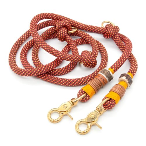 Hundeleine aus Tau | 1 cm dick | Golden Fireball | 2 m / 2,5 m / 3 m verstellbare Führleine, handgefertigtes Design, robust, für kleine & mittelgroße Hunde – rot von KENSONS for dogs