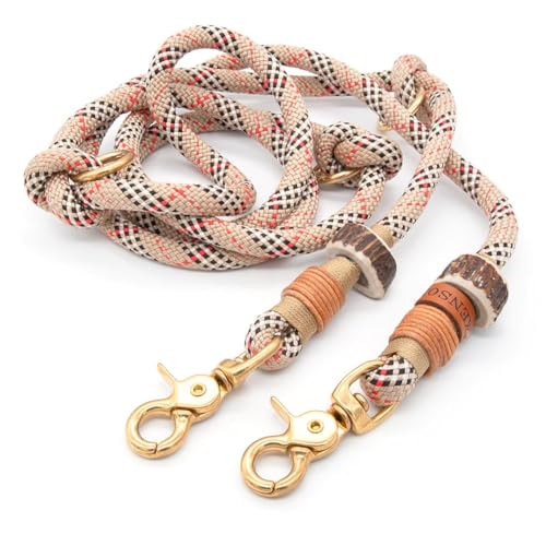 Hundeleine aus Tau | 1 cm dick | Highland Cream | 2 m / 2,5 m / 3 m verstellbare Führleine, handgefertigtes Design, robust, für kleine & mittelgroße Hunde – beige von KENSONS for dogs