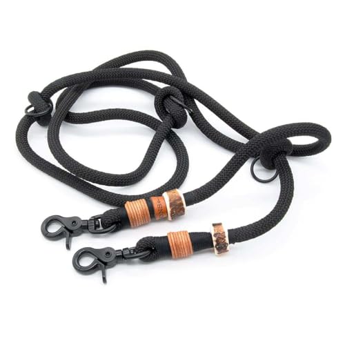 Hundeleine aus Tau | 1 cm dick | Midnight Mystery | 2 m / 2,5 m / 3 m verstellbare Führleine, handgefertigtes Design, robust, für kleine & mittelgroße Hunde – schwarz von KENSONS for dogs