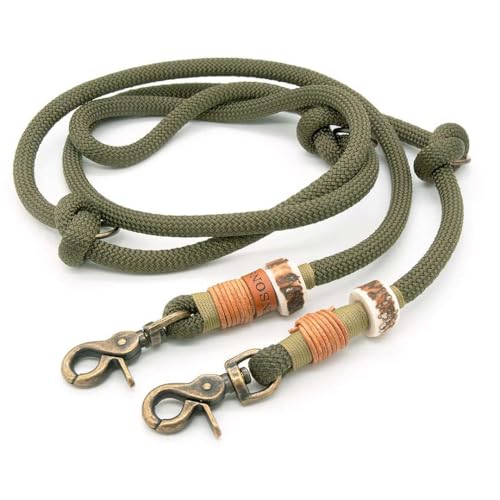 Hundeleine aus Tau | 1 cm dick | Olive Grove | 2 m / 2,5 m / 3 m verstellbare Führleine, handgefertigtes Design, robust, für kleine & mittelgroße Hunde – grün von KENSONS for dogs