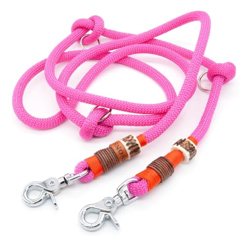 Hundeleine aus Tau | 1 cm dick | Pink Lemonade | 2 m / 2,5 m / 3 m verstellbare Führleine, handgefertigtes Design, robust, für kleine & mittelgroße Hunde – pink von KENSONS for dogs