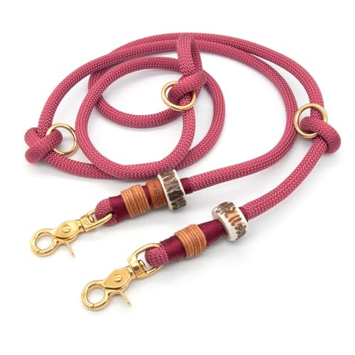 Hundeleine aus Tau | 1 cm dick | Vino Rouge | 2 m / 2,5 m / 3 m verstellbare Führleine, handgefertigtes Design, robust, für kleine & mittelgroße Hunde – rot von KENSONS for dogs