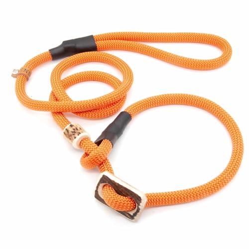 Retrieverleine 10 mm | Pumpkin | Moxon-Leine mit hochwertigem Horn-Zugstopp | robuste, wetterfeste Hundeleine aus Tau mit integrierter Halsung - 140 cm von KENSONS for dogs