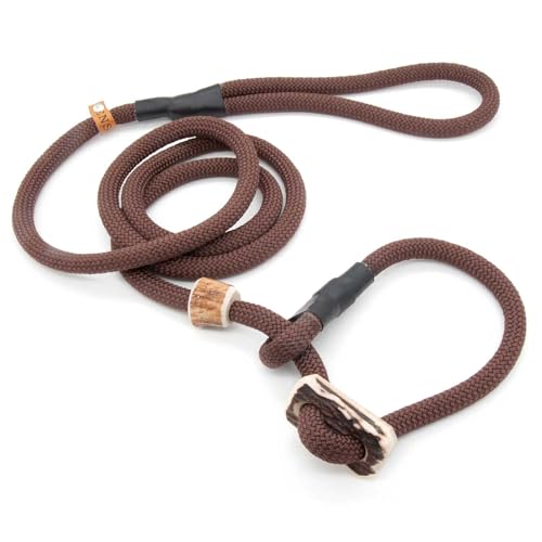 Retrieverleine 10 mm | Walnuss | Moxon-Leine mit hochwertigem Horn-Zugstopp | robuste, wetterfeste Hundeleine aus Tau mit integrierter Halsung - 100 cm von KENSONS for dogs