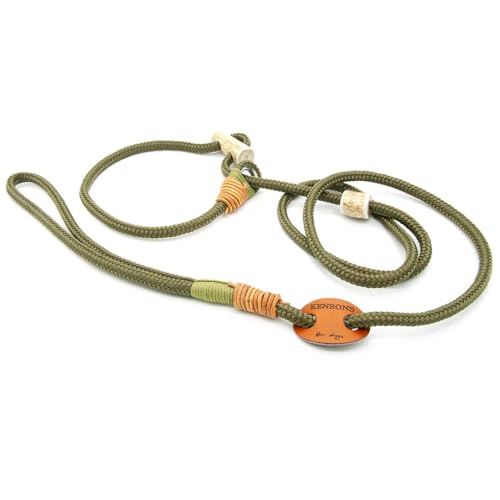 Retrieverleine 6 mm | Olive Grove | Moxon-Leine mit hochwertigem Horn-Zugstopp | robuste, wetterfeste Hundeleine aus Tau mit integrierter Halsung - 150 cm von KENSONS for dogs