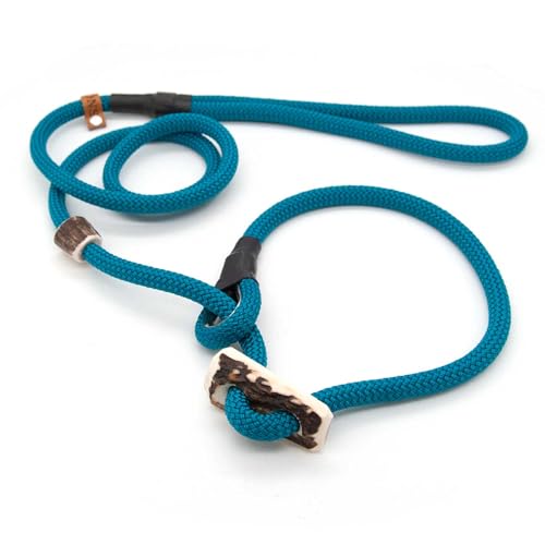 Retrieverleine 8 mm | Aqua | Moxon-Leine mit hochwertigem Horn-Zugstopp | robuste, wetterfeste Hundeleine aus Tau mit integrierter Halsung - 140 cm von KENSONS for dogs