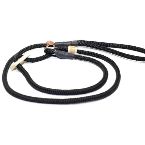 Retrieverleine 8 mm | Schwarz | Moxon-Leine mit hochwertigem Horn-Zugstopp | robuste, wetterfeste Hundeleine aus Tau mit integrierter Halsung - 160 cm von KENSONS for dogs