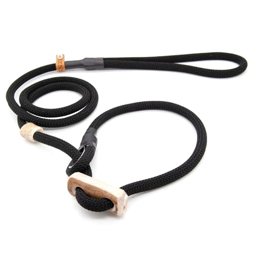 Retrieverleine 8 mm | Schwarz | Moxon-Leine mit hochwertigem Horn-Zugstopp | robuste, wetterfeste Hundeleine aus Tau mit integrierter Halsung - 170 cm von KENSONS for dogs