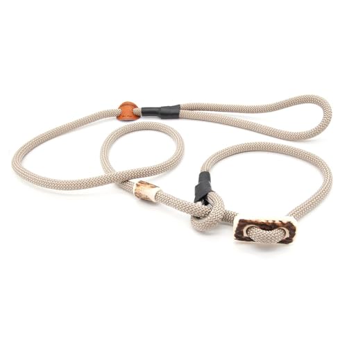 Retrieverleine 8 mm | Tan | Moxon-Leine mit hochwertigem Horn-Zugstopp | robuste, wetterfeste Hundeleine aus Tau mit integrierter Halsung - 110 cm von KENSONS for dogs