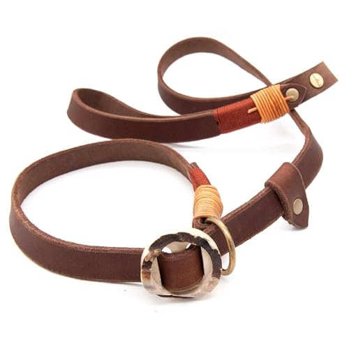 Retrieverleine Leder 20 mm in Braun | Burnt Amber | Moxon-Leine mit außergewöhnlichem Horn-Zugstopp | robuste und edle Hundeleine aus hochwertigem Fettleder mit integrierter Halsung - 100 cm von KENSONS for dogs