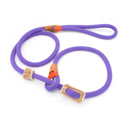 Retrieverleine & Moxonleine aus Tau mit Zugstopp (Poppy Purple, Ø10mm, 190cm) Hundeleine für mittelgroße & große Hunde - Hunde Retriever & Moxon Leine integriertes Halsband lang + kurz von KENSONS for dogs