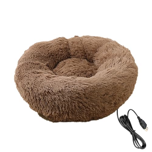Beruhigendes Donut-Hundebett, warmes Plüsch-Schlafbett für Hunde, beheiztes Haustierbett mit USB-Aufladung, komfortable Donut-Betten mit Haustierheizung, leicht zu reinigendes Katzenruhebett für klein von KERALI