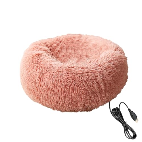 Beruhigendes Donut-Hundebett, warmes Plüsch-Schlafbett für Hunde, beheiztes Haustierbett mit USB-Aufladung, komfortable Donut-Betten mit Haustierheizung, leicht zu reinigendes Katzenruhebett für klein von KERALI