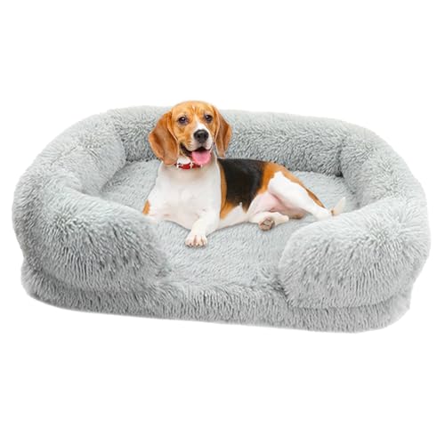 Flauschiges Hundebett, orthopädisches Haustier-Schlafsofa, Couch-Haustierbett mit abnehmbarem, waschbarem Bezug, flauschiges, beruhigendes Haustierbett, bequeme, flauschige, rutschfeste Unterseite für von KERALI