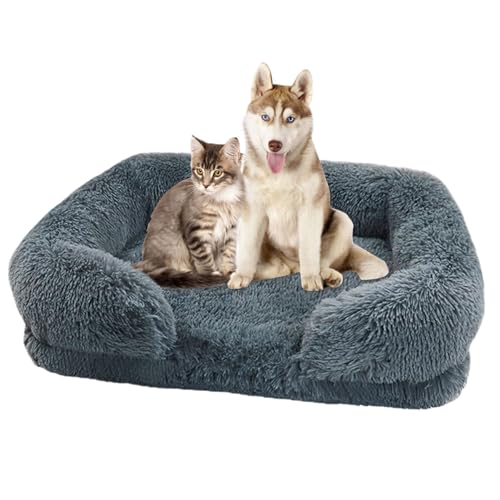 Flauschiges Hundebett, orthopädisches Haustier-Schlafsofa, Couch-Haustierbett mit abnehmbarem, waschbarem Bezug, flauschiges, beruhigendes Haustierbett, bequeme, flauschige, rutschfeste Unterseite für von KERALI