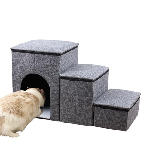 Hundebett-Stufe, 3-Stufen-Haustiertreppe für hohe Betten, tragbare Hundetreppe zum Bettklettern, rutschfeste, ausgewogene Rampentreppe für Couch, Sofa und hohe Betten, Haustiertreppe für den Innenbere von KERALI