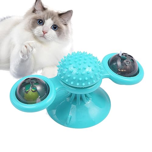 KERALI Windmühle Katzenspielzeug, Massage Katzenspielzeug, Katzenkratzen Juckreiz Reiben Gerät Katze, Unterhaltung mit gezackten Zähnen Glas, Lustiges rotierendes Massagespielzeug für Kätzchen von KERALI