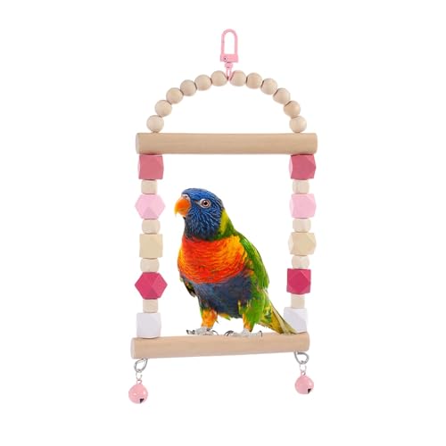 Parrot Toys Vogelschaukel aus Holz, x 9,84'' Vogelschaukel aus Holz, Sitzstangenspielzeug, Kausitzstange, Wellensittichschaukel, kleines Schaukelspielzeug für Sittiche, Nymphensittiche, Finken von KERALI