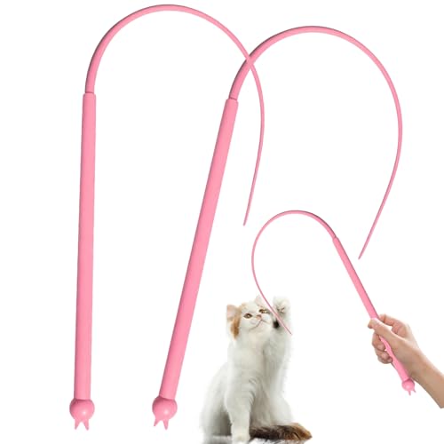 KERANEET 2 Stück Katzenangel Lang Twiggle Tail Katzenspielzeug Katzenangel Silikon Katzenspielzeug Interaktives Katzenspielzeug Twiggle Tail Katzenangel für Katzen Out Indoor von KERANEET