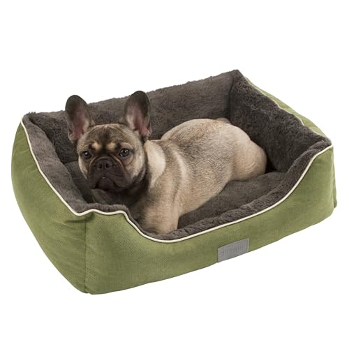 Kerbl Pet Pet Kuschelbett Samuel für Hunde und Katzen, Hundekorb mit wendbarem Plüsch-Innenkissen, Waschbar, 50x40x15 cm, Grün/Grau von Kerbl Pet