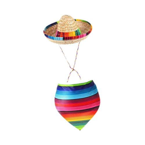 KESOTO Hund Multicolor Sombrero Hut Kostüm Pet Dreieck Bib Stroh Mexikanischer Hut für Mexikanische von KESOTO