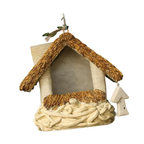 KESOTO Vogelhaus für Den Außenbereich, Nistkasten, Kreative Geschenkideen, Schutz für Vögel, Käfig für Kleine Tiere Im Garten, Reetgedeckte Hausform von KESOTO