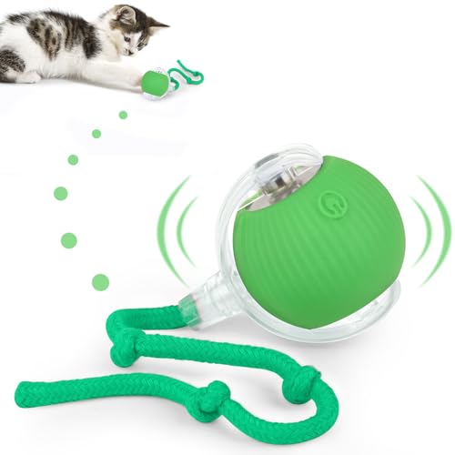 KEWUZY Katzenspielzeug Elektrisch Katzenball mit LED Licht, Interaktives Katzenspielzeug Katzenball, 360-Grad-Ball Automatischer Modellierung Katzenball mit Seil, USB Wiederaufladbarer (Grüner) von KEWUZY