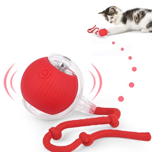 KEWUZY Katzenspielzeug Elektrisch Katzenball mit LED Licht, Interaktives Katzenspielzeug Katzenball, 360-Grad-Ball Automatischer Modellierung Katzenball mit Seil, USB Wiederaufladbarer für Katzen von KEWUZY