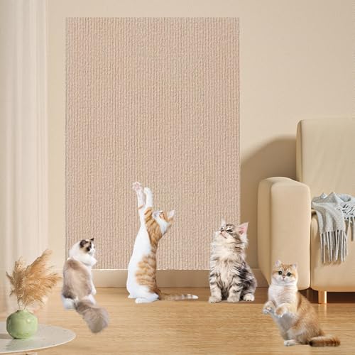 Vowtrlleoy Cat Scratching Cloth, Beyonddraw Cat Scratching Mat, Vowtrlleoy Cat Scratching Mat, Self-Adhesive Cat Wall Scratcher, Sticky Scratch Wall Ma (Khaki,30 * 100cm) von KEYGEM