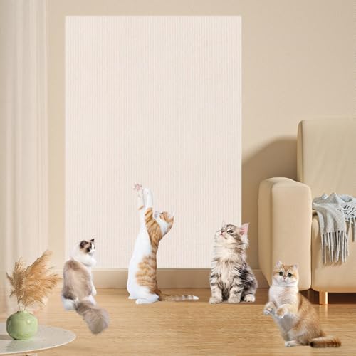 Vowtrlleoy Cat Scratching Cloth, Beyonddraw Cat Scratching Mat, Vowtrlleoy Cat Scratching Mat, Self-Adhesive Cat Wall Scratcher, Sticky Scratch Wall Ma (White,30 * 100cm) von KEYGEM