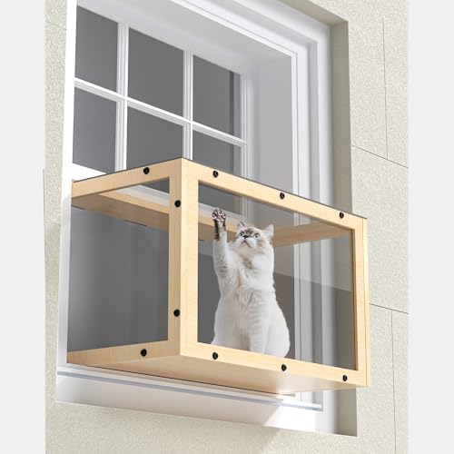 Fenster-Katzen-Sitzstange Catio, Holz-Katzenfensterkasten, Fensterkatio für Indoor-Katzen. Catio Fenster für 2 erwachsene Katzen, Katzenfensterbox passt vertikalen Fenstern, 61 cm - 91,4 cm breit von KGCCIZI