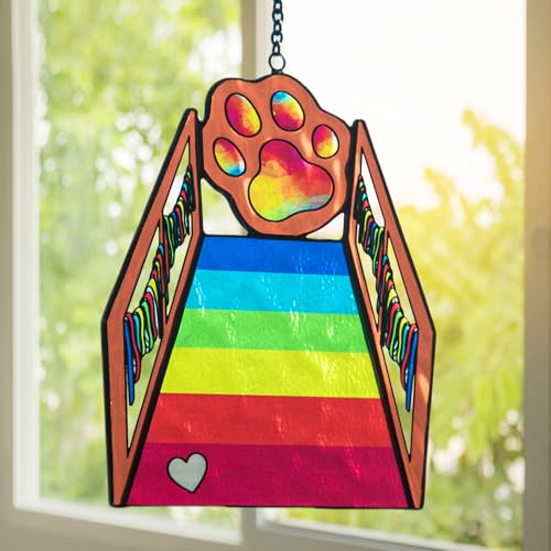 KGCCIZI Rainbow Bridge Dog Memorial Gifts Dog Memorial Gifts for Loss of Dog Pet Memorial Gifts for Dogs Loss of Dog Sympathy Gift Stained Glass Window Hanging Suncatcher von KGCCIZI