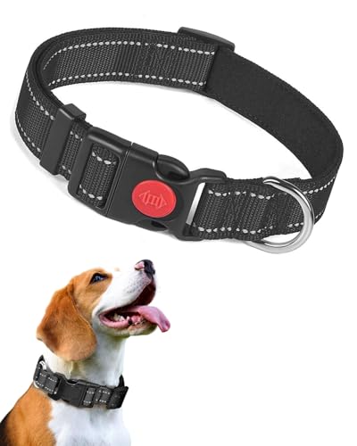 KGDUYC Hundehalsband Nylon Hunde Halsband, Weich Gepolstertes Neopren Nylon Hunde Halsband für Extra Große Hunde, Verstellbar und Reflektierend für das Training - Schwarz von KGDUYC