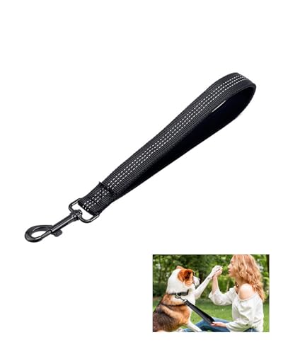 KGDUYC Hundeleine Kurz - Kurzleine Hund mit Gepolsterten Griff,Kurzführer Hund 30 cm für Trainingsleine,Reflektierend Nylon Hunde Schleppleine für Große Mittlere und Kleine Hund, Schwarz von KGDUYC