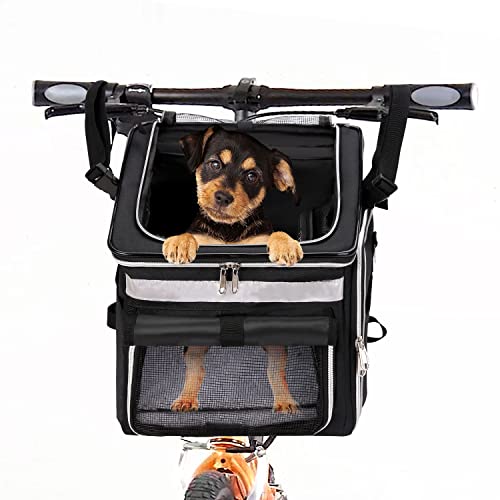 KGMCARE Haustier Fahrradtasche für Hunde Katzen, Haustier Rucksäke mit Vorne Atmungsaktiv Netzfenster, Faltbarer Raum Tragetasche für Kleine Mittlere Hunde und Katzen 6kg (Schwarz) von KGMCARE