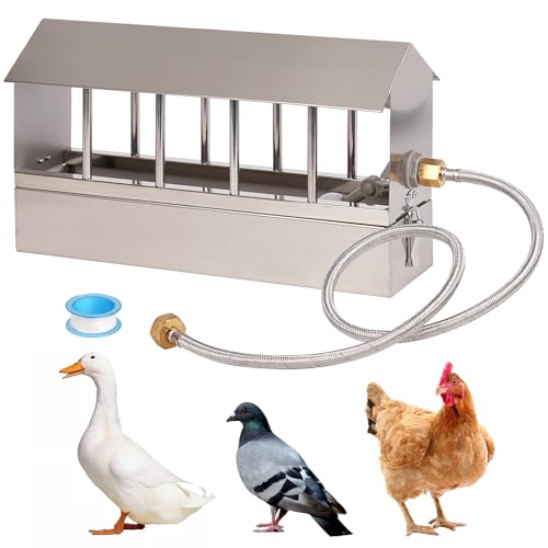 KHEARPSL Edelstahl Automatische Hühnertränke Huhn Wasserspender Taube Wasserspender mit Schwimmerventil Automatische Befüllung Wasser Geflügel Waterer Brunnen für Huhn Ente Gans Taube Wachtel von KHEARPSL