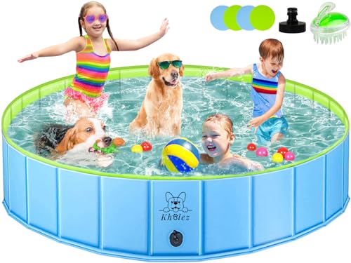 KHOLEZ Hundepool, 120 x 30CM Hundebadewanne für Große Kleine Hunde, Faltbarer Hund Planschbecken für Kinder, Tragbar Swimmingpool Schwimmbecken rutschfest mit Badebürste Ablassventil PVC-Aufnäher x 4 von KHOLEZ