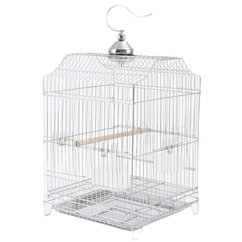 Vogelkäfige, Vogelkäfige Aus Edelstahl, Mit Holzstationsstange 1, Futterbecher 2, Tablett 1, 31 * 31 * 58,5 cm, Zugtablett, Automatische Schwerkraftverriegelung, Für Sittiche von KHZKHC