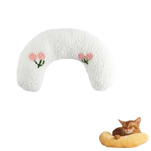 KIEYIQE Pupzen - Beruhigendes Kissen, U-förmiges Kissen für Hunde und Katzen, Schlafkissen für Haustiere, ultraweich und flauschig, Nackenkissen für Katzen zum Schlafen (White) von KIEYIQE