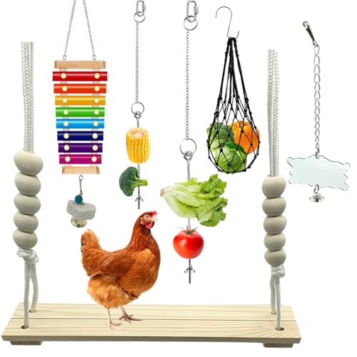 KIEYYRYT 6 Packungen Hühnerspielzeug für Stallzubehör, Hühnerschaukel Spielzeug für Hühner, Hühner-Xylophon-Spielzeug und Spiegel, Gemüse-Hängefutterspender, Gemüse-Spieß von KIEYYRYT